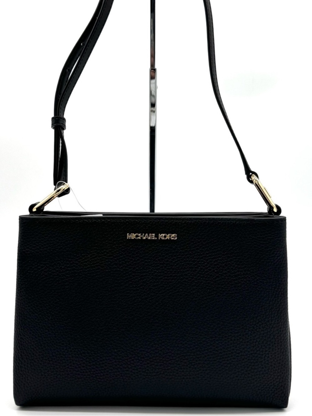 Michael Kors Trisha Medium Pebbled Leather Crossbody Bag Black/Gold